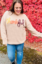 Load image into Gallery viewer, Feeling Thankful Taupe Pop Up Glittery Embroidery Sweater
