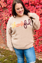 Load image into Gallery viewer, Feeling Thankful Taupe Pop Up Glittery Embroidery Sweater
