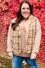 Load image into Gallery viewer, Layer Up Taupe Plaid Snap Button Quilted Puffer Vest
