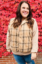 Load image into Gallery viewer, Layer Up Taupe Plaid Snap Button Quilted Puffer Vest
