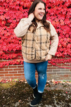 Load image into Gallery viewer, Layer Up Taupe Plaid Snap Button Quilted Puffer Vest
