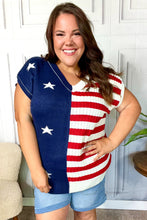 Load image into Gallery viewer, Stars &amp; Stripes Americana V Neck Dolman Sweater Top
