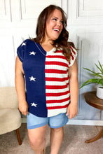 Load image into Gallery viewer, Stars &amp; Stripes Americana V Neck Dolman Sweater Top
