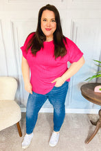 Load image into Gallery viewer, Be Your Best Fuchsia Cable Knit Dolman Short Sleeve Sweater Top
