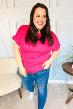 Load image into Gallery viewer, Be Your Best Fuchsia Cable Knit Dolman Short Sleeve Sweater Top
