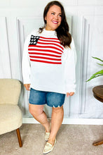 Load image into Gallery viewer, American Flag White Crochet Oversized Knit Sweater
