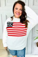 Load image into Gallery viewer, American Flag White Crochet Oversized Knit Sweater
