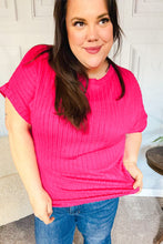 Load image into Gallery viewer, Be Your Best Fuchsia Cable Knit Dolman Short Sleeve Sweater Top
