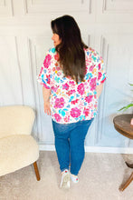 Load image into Gallery viewer, Tropical Breeze Peach Floral Banded V Neck Flutter Sleeve Top
