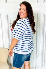 Load image into Gallery viewer, America Proud Blue Striped Embroidered Puff Sleeve Top
