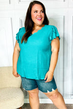 Load image into Gallery viewer, Eyes On You Teal Scalloped V Neck Tulip Sleeve Top
