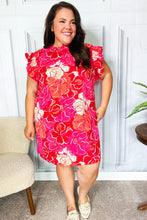 Load image into Gallery viewer, True Love Pink &amp; Red Floral Smocked Ruffle Sleeve Dress
