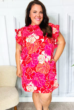 Load image into Gallery viewer, True Love Pink &amp; Red Floral Smocked Ruffle Sleeve Dress
