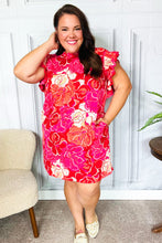 Load image into Gallery viewer, True Love Pink &amp; Red Floral Smocked Ruffle Sleeve Dress
