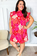 Load image into Gallery viewer, True Love Pink &amp; Red Floral Smocked Ruffle Sleeve Dress
