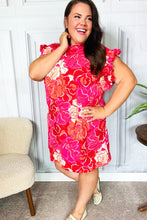 Load image into Gallery viewer, True Love Pink &amp; Red Floral Smocked Ruffle Sleeve Dress
