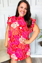 Load image into Gallery viewer, True Love Pink &amp; Red Floral Smocked Ruffle Sleeve Dress
