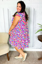 Load image into Gallery viewer, Feeling Femme&#39; Fuchsia &amp; Mint Abstract Print Frill Mock Neck Dress
