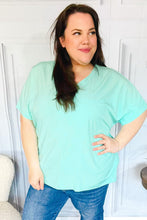 Load image into Gallery viewer, Weekend Ready Mint Drop Shoulder V Neck Woven Top
