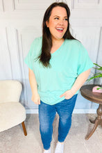 Load image into Gallery viewer, Weekend Ready Mint Drop Shoulder V Neck Woven Top
