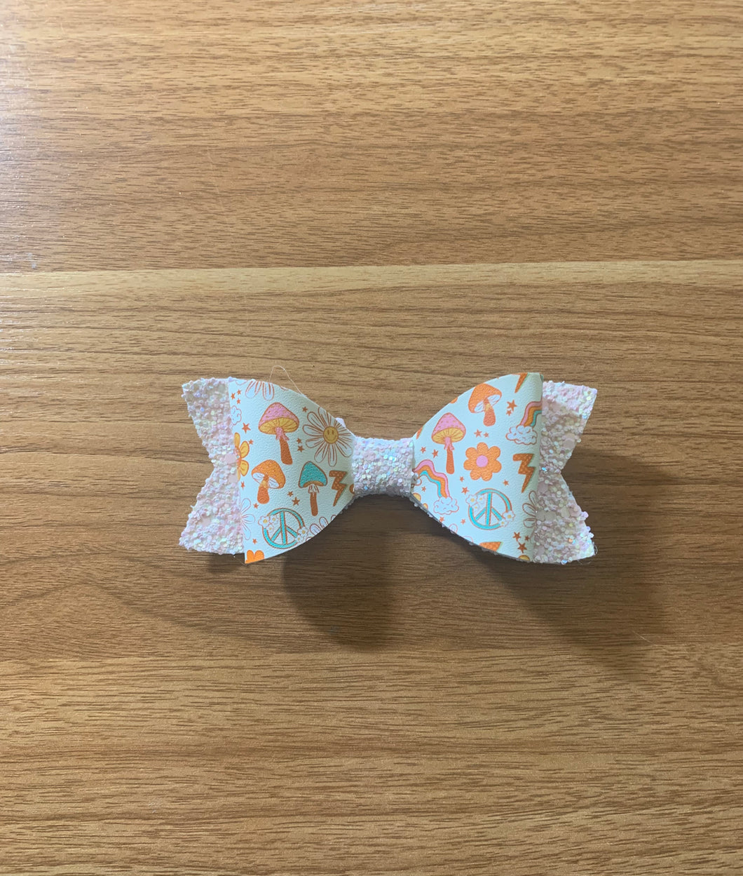 Peace, Love, Shrooms Faux Leather Bow