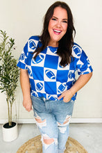 Load image into Gallery viewer, Turn Up The Volume Blue Football Checker Print Top
