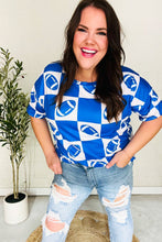 Load image into Gallery viewer, Turn Up The Volume Blue Football Checker Print Top
