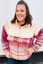 Load image into Gallery viewer, Tried &amp; True Oatmeal &amp; Garnet Plaid Half Zip Puffer Hoodie
