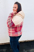 Load image into Gallery viewer, Tried &amp; True Oatmeal &amp; Garnet Plaid Half Zip Puffer Hoodie
