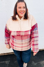 Load image into Gallery viewer, Tried &amp; True Oatmeal &amp; Garnet Plaid Half Zip Puffer Hoodie
