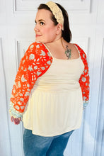 Load image into Gallery viewer, Hello Beautiful Oatmeal &amp; Orange Square Neck Paisley Floral Blouse
