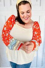 Load image into Gallery viewer, Hello Beautiful Oatmeal &amp; Orange Square Neck Paisley Floral Blouse
