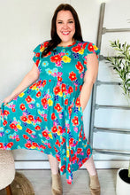 Load image into Gallery viewer, In Your Dreams Emerald Floral Print Folded Flutter Sleeve Midi Dress
