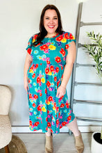 Load image into Gallery viewer, In Your Dreams Emerald Floral Print Folded Flutter Sleeve Midi Dress
