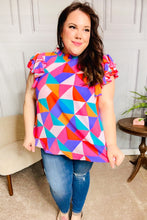 Load image into Gallery viewer, Feeling Bold Multicolor Geo Print Mock Neck Flutter Sleeve Top
