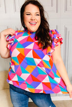 Load image into Gallery viewer, Feeling Bold Multicolor Geo Print Mock Neck Flutter Sleeve Top
