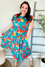 Load image into Gallery viewer, In Your Dreams Emerald Floral Print Folded Flutter Sleeve Midi Dress
