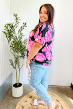 Load image into Gallery viewer, Tropical Vibes Black &amp; Hot Pink Floral V Neck Top
