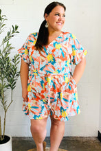 Load image into Gallery viewer, Tropical Trance Coral Tropical Floral Surplice Woven Romper
