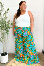 Load image into Gallery viewer, Summer Vibes Green &amp; Orange Abstract Print Smocked Palazzo Pants
