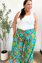 Load image into Gallery viewer, Summer Vibes Green &amp; Orange Abstract Print Smocked Palazzo Pants
