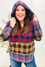 Load image into Gallery viewer, Holiday Ready Red &amp; Mustard Plaid Notched Neck Flannel Hoodie
