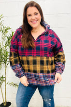 Load image into Gallery viewer, Holiday Ready Red &amp; Mustard Plaid Notched Neck Flannel Hoodie
