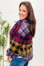 Load image into Gallery viewer, Holiday Ready Red &amp; Mustard Plaid Notched Neck Flannel Hoodie
