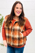 Load image into Gallery viewer, Put Together Rust Taupe Plaid Snap Button Quilted Puffer Vest
