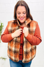 Load image into Gallery viewer, Put Together Rust Taupe Plaid Snap Button Quilted Puffer Vest
