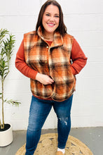 Load image into Gallery viewer, Put Together Rust Taupe Plaid Snap Button Quilted Puffer Vest
