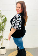 Load image into Gallery viewer, Feeling Glamorous Black Floral Sequin Puff Sleeve Velvet Top
