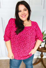 Load image into Gallery viewer, Perfectly You Fuchsia Floral Three Quarter Sleeve Square Neck Top
