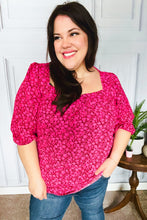 Load image into Gallery viewer, Perfectly You Fuchsia Floral Three Quarter Sleeve Square Neck Top
